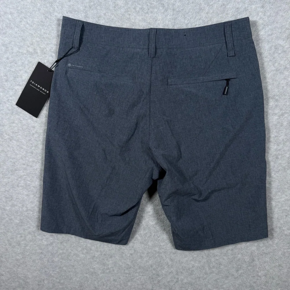 7 Diamonds Aeroplane Performance Shorts Mens 29 Navy Blue Heather Stretch NWT